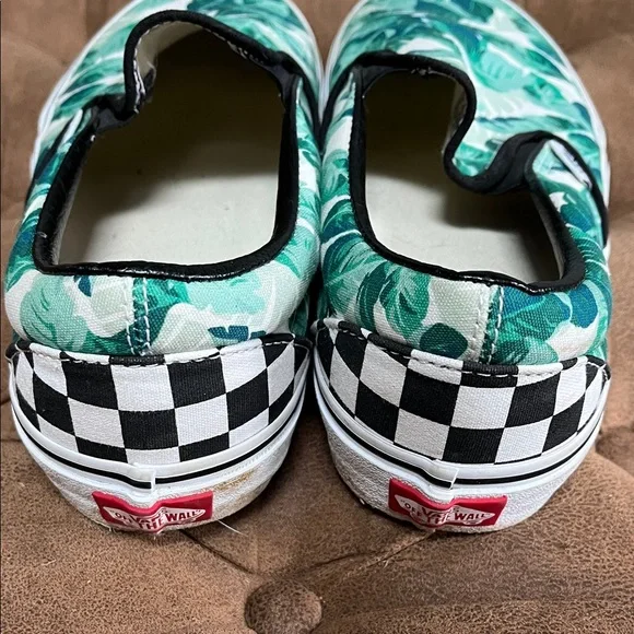 VANS Slip-On Sneakers in Teal and White Tropical Leaf Print - Picture 2 of 7